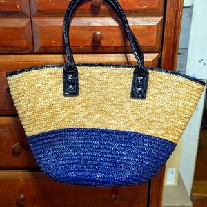 Straw Tote Blue Bag